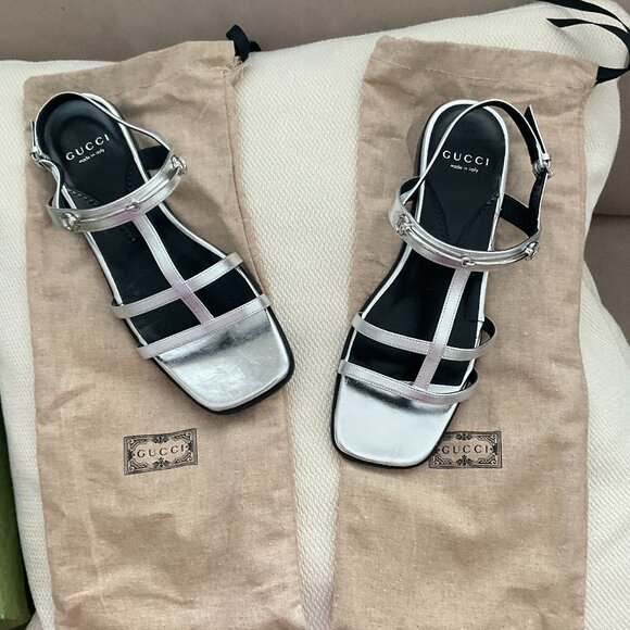 Gucci Horsebit Accent Leather Slingback Sandals - Picture 1 of 8